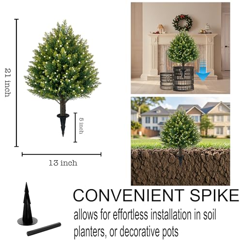 21-Inch Artificial Cedar Topiary Trees for Outdoor Entryway, 2-Pack
