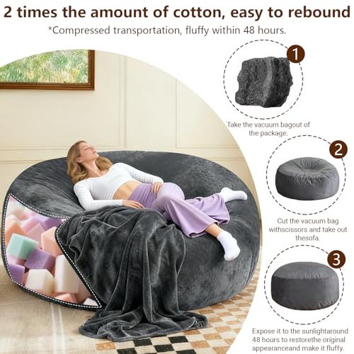 6FT Memory Foam Bean Bag Chair - Large Soft Plush Lounge Chair for Adults