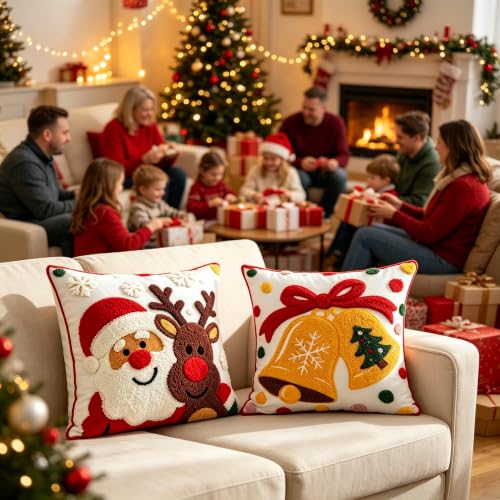 2-Pack 18x18 Inch Christmas Throw Pillow Covers – Embroidered Holiday Decor