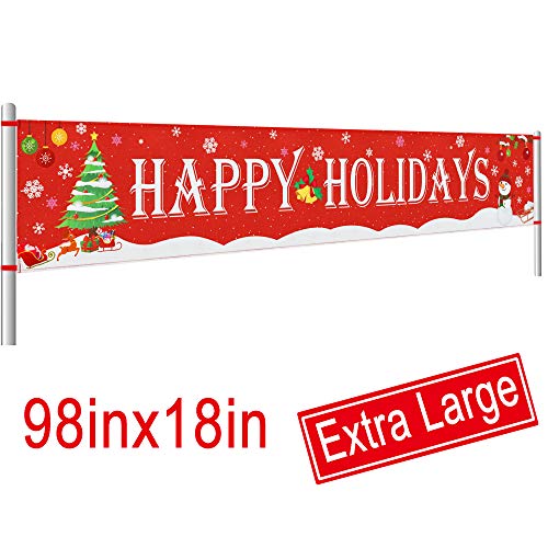 Happy Holidays Banner 8.2ft x 1.5ft Red Christmas Party Banner