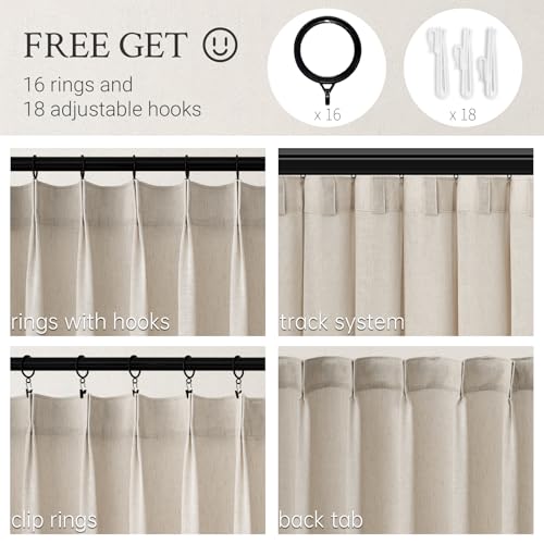 Oatmeal Beige Pinch Pleated Linen Blend Curtains, 84 Inches - Set of 2