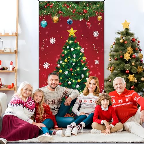Christmas Front Door Cover 70.9 x 35.4 in Merry Christmas Banner Door Decor