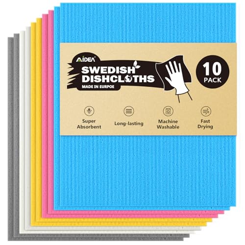 Reusable Swedish Dishcloths 10-Pack, Absorbent Sponge Kitchen Towels
