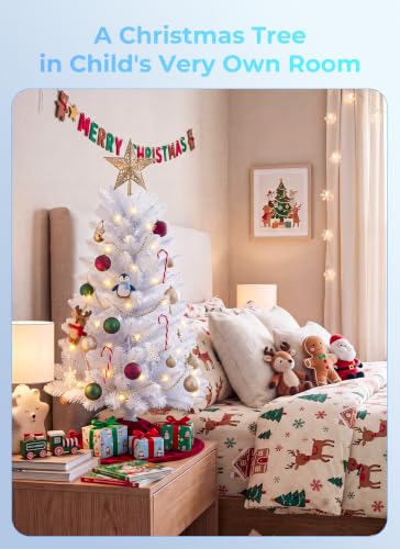 Brightown 3FT White Prelit Artificial Christmas Tree - Small Tabletop Holiday Decor