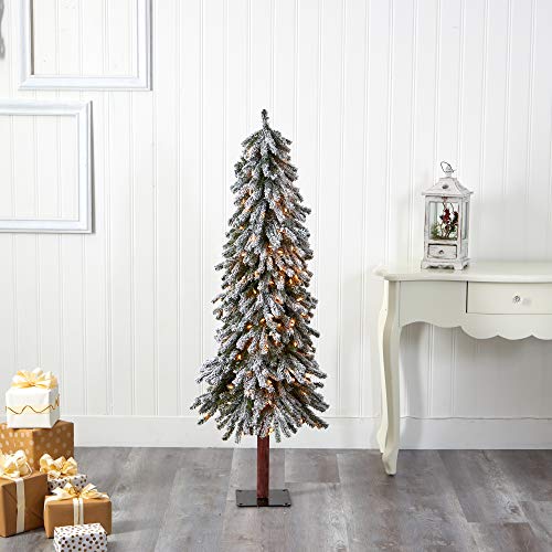 Nearly Natural 5ft Pre-Lit Flocked Alpine Artificial Christmas Tree