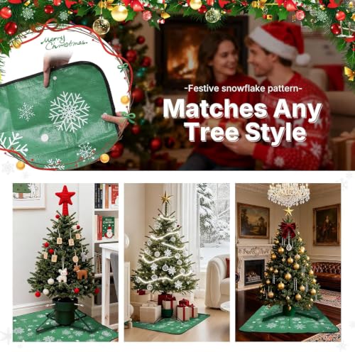 Joewuzun 39-Inch Waterproof Christmas Tree Mat with Snowflake Print, Green Floor Protector for Holiday Decor