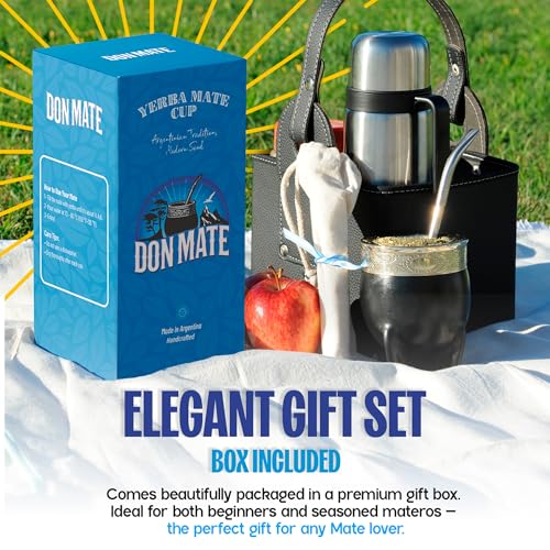 DON MATE Imperial Leather Gourd Yerba Mate Cup & Bombilla Set – Authentic Argentine Style