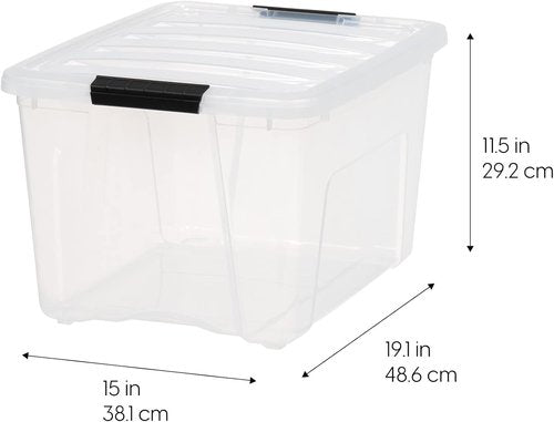IRIS USA 40 Qt Stackable Plastic Storage Bins - BPA-Free, Durable Nestable Containers, Clear | 4 Pack