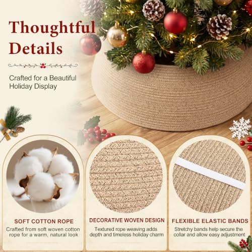 Brown Christmas Tree Collar, Adjustable 28 Inch Woven Cotton Rope