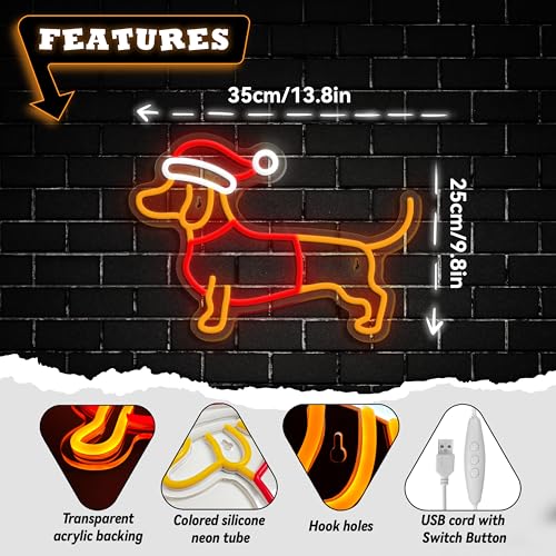 VIKLIU Dachshund Christmas Neon Sign Dimmable LED Wall Light - Cute Dog Decor