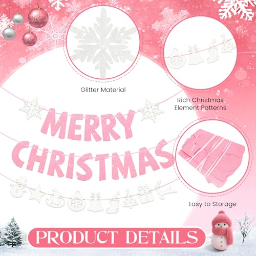 Pink Merry Christmas Banner Decorations Set - Indoor Holiday Wall Signs, Includes 3 Pre-Assembled Pink/Classic Variations