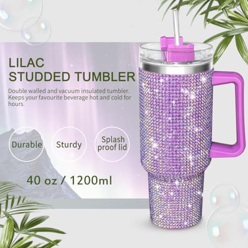 Lilac 40oz Glitter Tumbler with Handle & Straw – Rhinestones Bling Cup