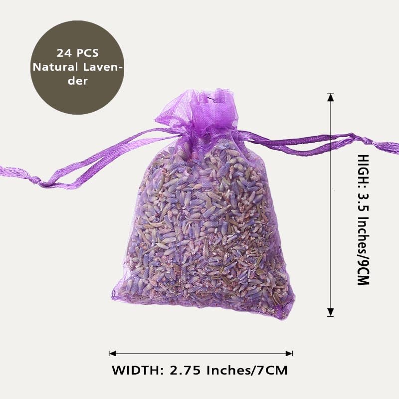 Natural Dried Lavender Sachets for Drawers and Closets - 24 Pack