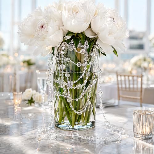 Clear Acrylic Pearl Garland - Sparkling Beaded String for Wedding & Christmas Decor, 16ft (GLIVONAXIS)