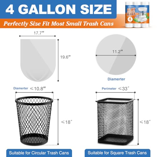4 Gallon Small Trash Bags - 105 Count Unscented Wastebasket Liners