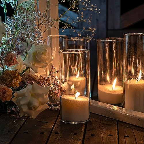 Clear Glass Cylinder Vases Set of 6 - 6 x 3.4 Inch Short Vases for Centerpieces