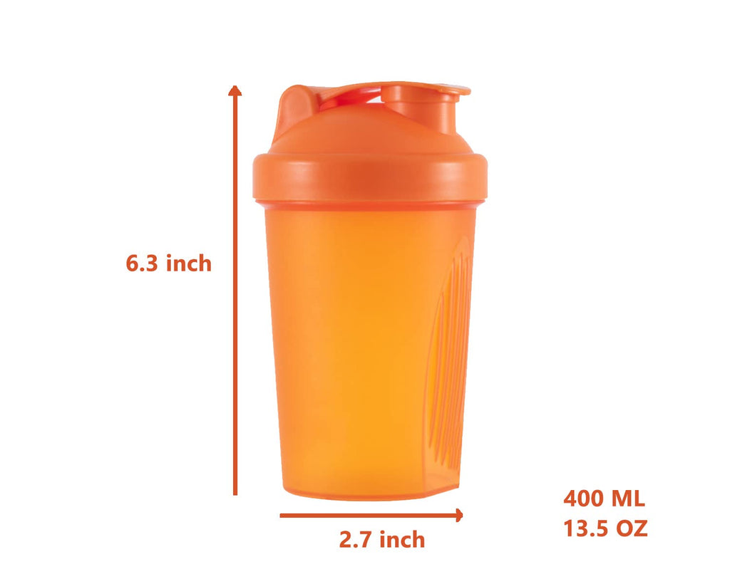 ANNAKIKI Shaker Bottle Protein Shakes and 13.5-OZ/400ml Shaker-Bottle with Whisk Balls,BPA-FREEE plastic (Orange+Green(2PCS))