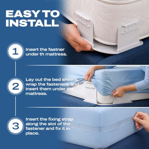 Heavy Duty Bed Sheet Holders for Corners - 4 Pack Snap Locks
