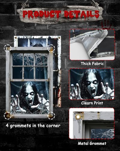 Scary Ghost Window Decorations - 2 Pcs Halloween Cover Set