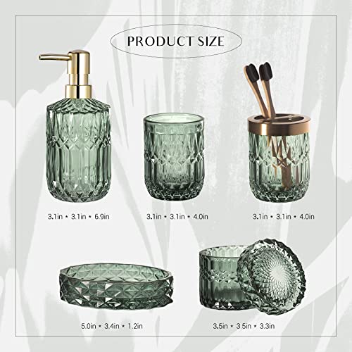 6-Piece Sage Green Glass Bathroom Accessory Set - Vintage Crystal Design
