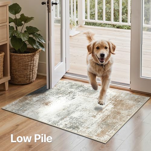 GENIMO Set of 3 Washable Non-Slip Kitchen Rugs Beige Brown 20x32/48/59 in