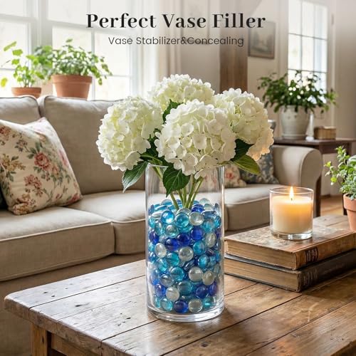 5 lb Mixed Blue Glass Gems & Flat Marbles for Vase Fillers & Crafts