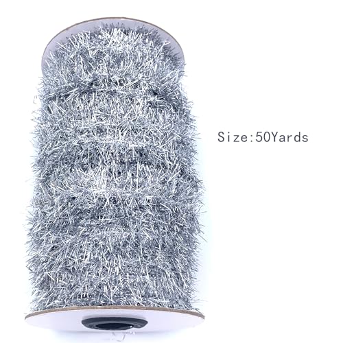 50-Yard Silver Metallic Tinsel Garland Ribbon for Christmas Tree & Party Decor