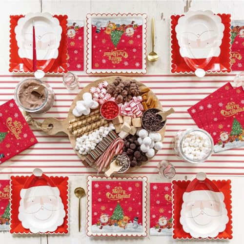 XJLANTTE Red Christmas Napkins 100 Pcs 13x13 inch Snowflake Santa Party Supplies