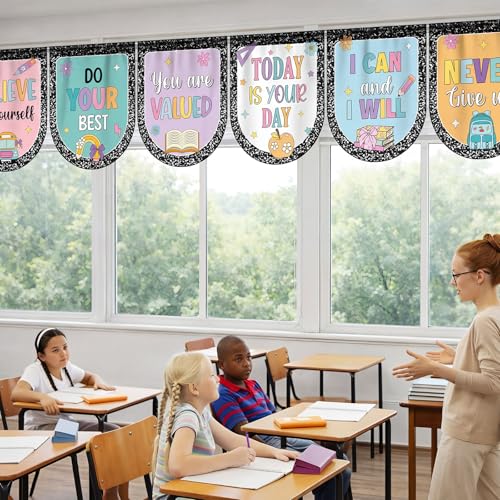 8-Piece Composition Notebook Classroom Curtains, Inspirational Window Panels
