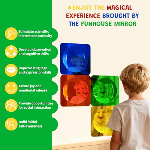 4PCS Sensory Bubble Mirrors 10x10 Inch, Shatterproof Wall Decor for Kids