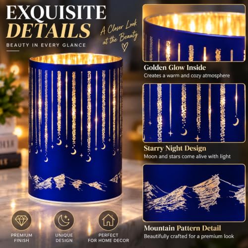 Meteor Snow Mountain LED Candle Holders Set of 3 - Star Moon Mountain Decor