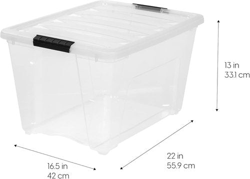 IRIS USA 54 Qt Stackable Plastic Storage Bins - BPA-Free, Durable Lids, 12 Pack - Clear Organizing Solution
