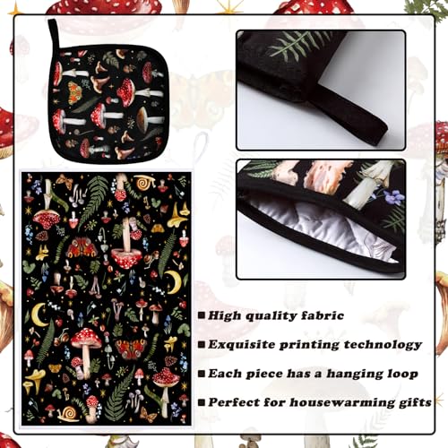 6-Piece Mushroom Kitchen Set: Oven Mitts, Pot Holders, and Dish Towels