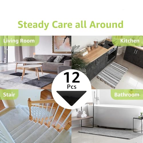 Rabenda Rug Tape Grippers for Hardwood Floors, 12 Pcs Non-Slip Carpet Stickers