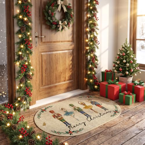 Artoid Mode Watercolor Nutcracker Leaves Doormat 17x29 Oval Beige (1'5" x 2'5")