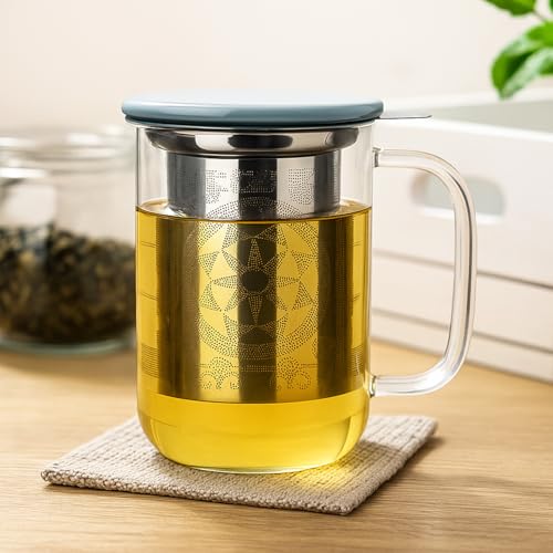 Aquach 18oz Borosilicate Glass Tea Cup with Infuser & Lid - Modern Brew Mug
