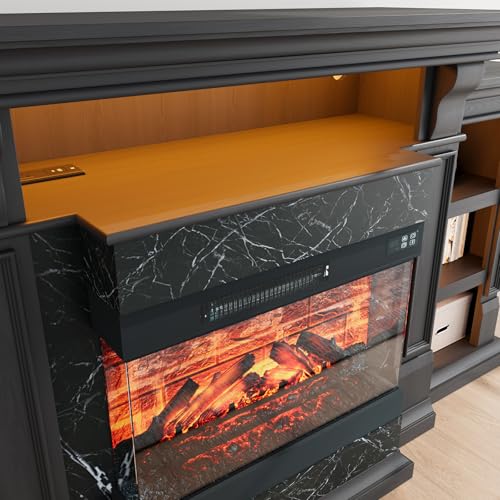 72-Inch Electric Fireplace TV Stand with 3-Side Glass Heater and Marble Finish