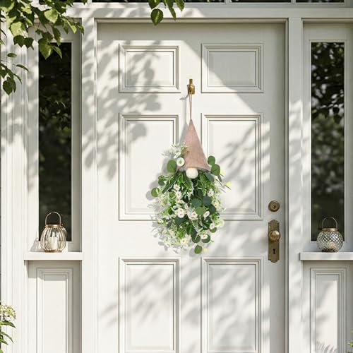Daisy Gnome Hanging Swag, 24-Inch Floral Burlap Spring Door Decoration