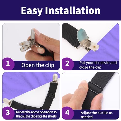 Adjustable Bed Sheet Fastener Straps (3 Pack) - Crisscross Sheet Clips