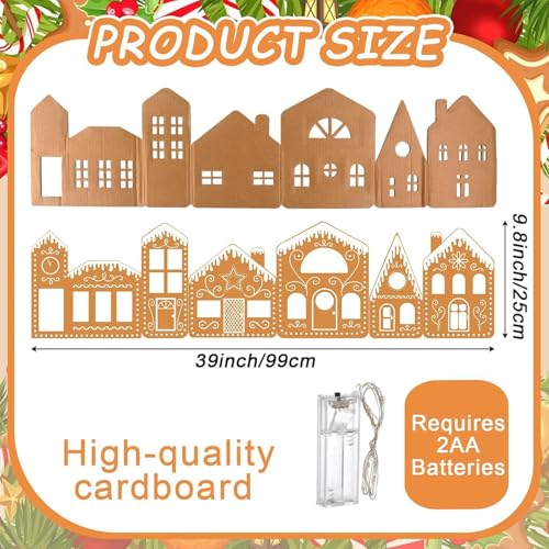 Foldable Christmas Gingerbread Village with LED String Lights - 39 x 9.8"