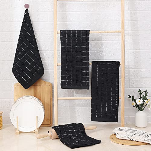 100% Cotton Terry Kitchen Towels - 4 Pack Absorbent Dish Towels, Black