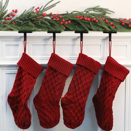 Heavy-Duty Cast Iron Christmas Stocking Holders - Set of 4 Black Mantel Hooks