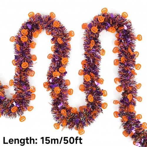 Halloween Glitter Tinsel Twist Garland - 50ft Metallic Party Decoration