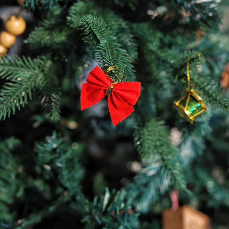 Gold Red Christmas Tree Bows 24-Pack Mini Ornaments – Red & Gold Fabric Decorations