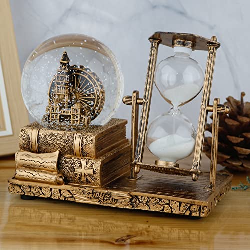 LED Crystal Snow Globe Hourglass with Brass Ferris Wheel Table Decor