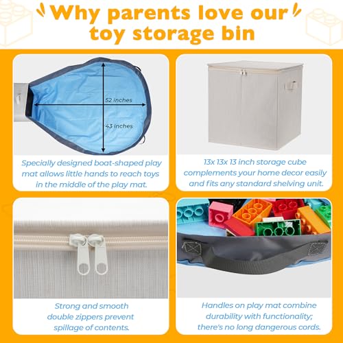 Toy Storage Organizer with Attached Play Mat - 13" Foldable Cubby Box