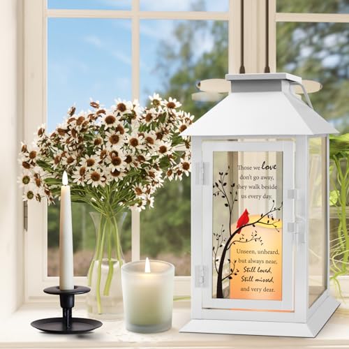 Memorial Lantern with LED Candle and Remote Control - Sympathy Gift for Loss of Loved One