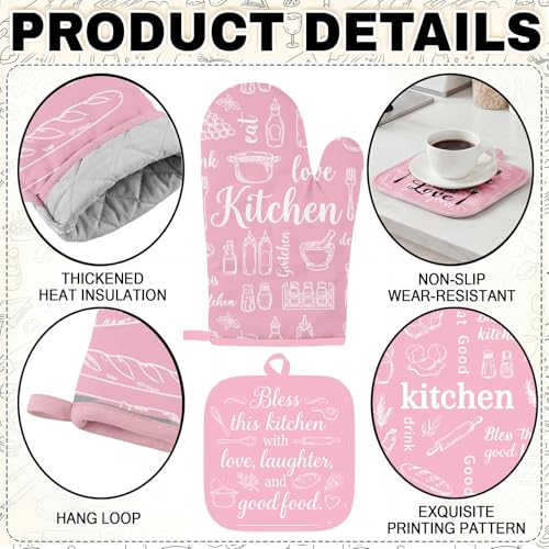 10-Piece Retro Pink Kitchen Decor & Baking Accessory Set with Towels and Rugs