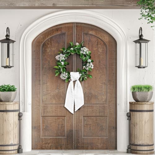 Ftuuo White Wreath Sash for Front Door, 5.11 x 54.33 Inches, Satin Garland Ribbon for Indoor Outdoor Decor