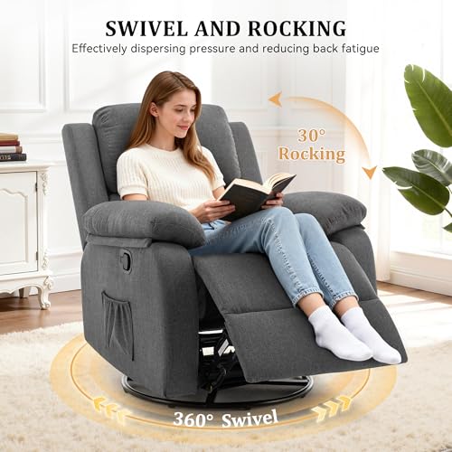 Swivel Rocking Recliner Chair, Upholstered Glider for Small Spaces